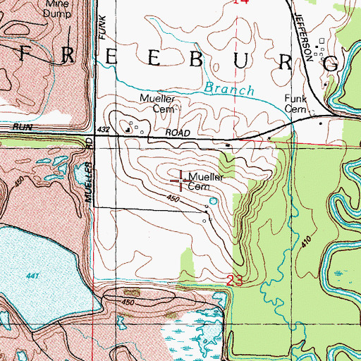 Topographic Map of Mueller Cemetery, IL