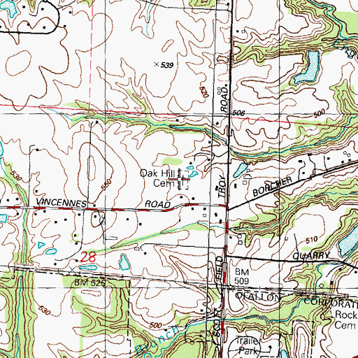 Topographic Map of Oak Hill Baptist Cemetery, IL