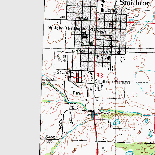 Topographic Map of Saint John Catholic Cemetery, IL