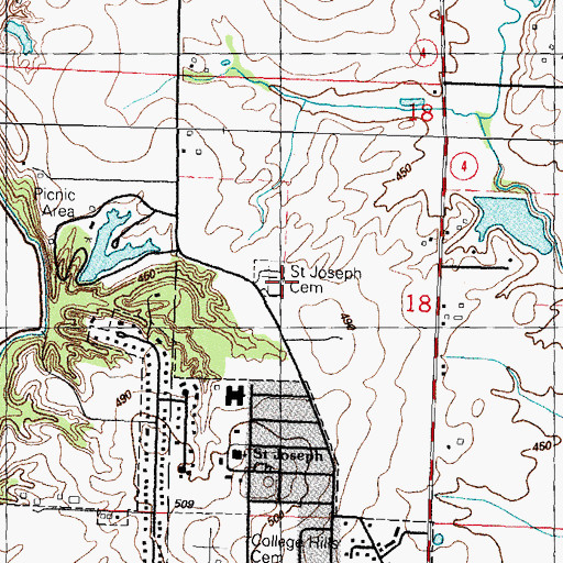 Topographic Map of Saint Joseph Catholic Cemetery, IL