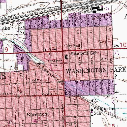 Topographic Map of Washington Park, IL