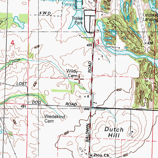 Topographic Map of Wildy Cemetery, IL