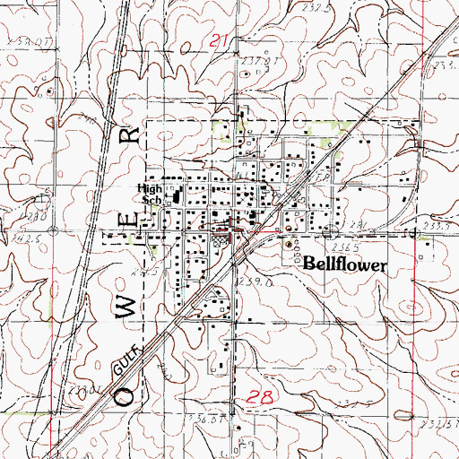 Topographic Map of Bellflower, IL