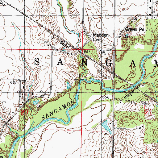 Topographic Map of Madden Creek, IL