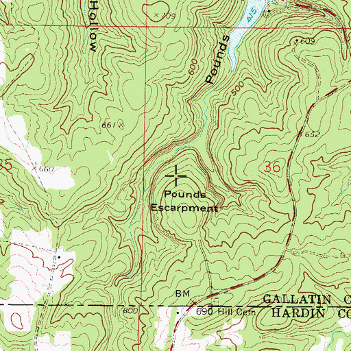 Topographic Map of Pounds Escarpment, IL