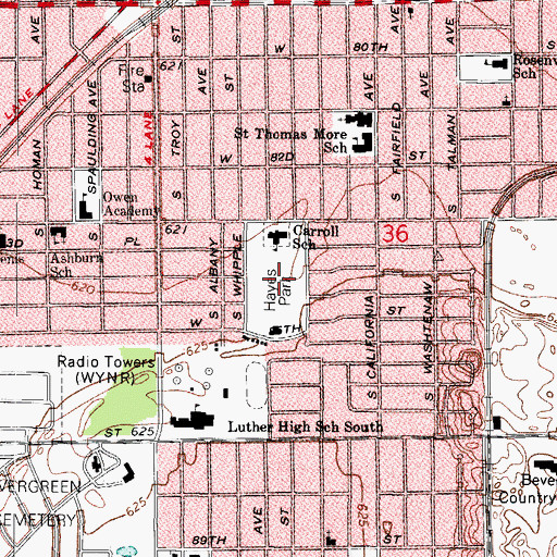 Topographic Map of Hayes Park, IL