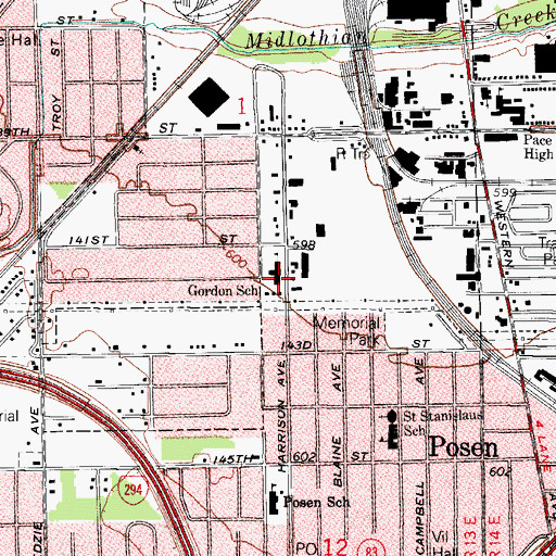 Topographic Map of Gordon School, IL