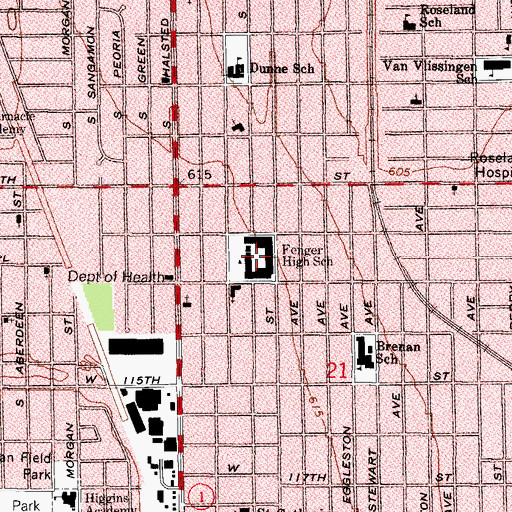 Topographic Map of Fenger High School, IL