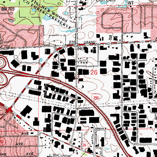 Topographic Map of Churchville School (historical), IL