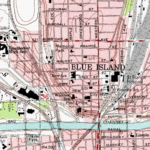 Topographic Map of Kerr Middle School, IL