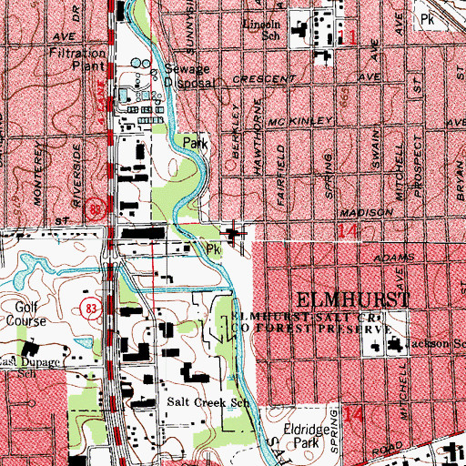 Topographic Map of Eldridge School (historical), IL