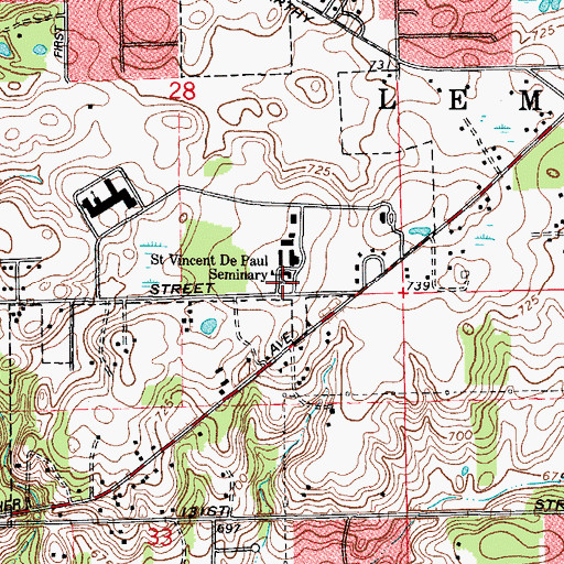 Topographic Map of Saint Vincent Depaul High School Seminary, IL
