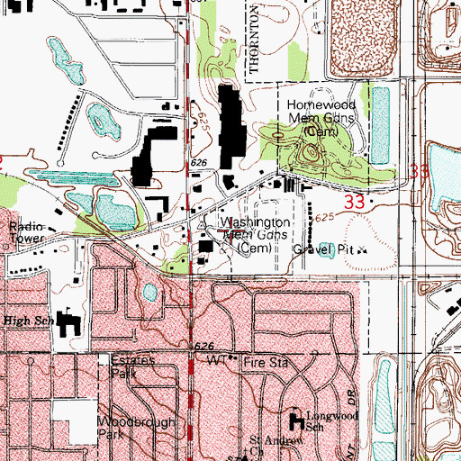 Topographic Map of Washington Memory Gardens, IL