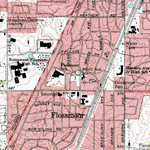 Topographic Map of Leavitt Avenue School (historical), IL