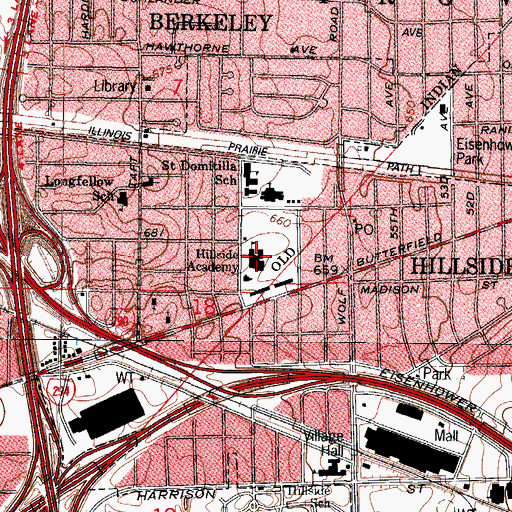 Topographic Map of Hillside Academy, IL