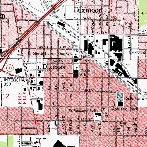 Topographic Map of Parks Middle School, IL