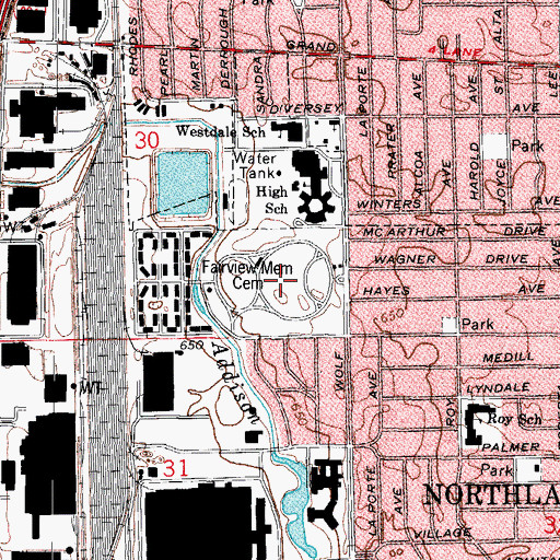 Topographic Map of Fairview Memorial Park, IL