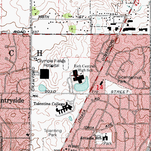 Topographic Map of Rich Central High School, IL