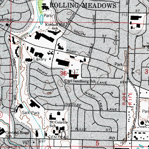 Topographic Map of Carl Sandburg Junior High School, IL