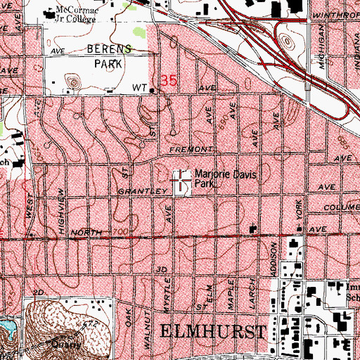 Topographic Map of Roosevelt School (historical), IL