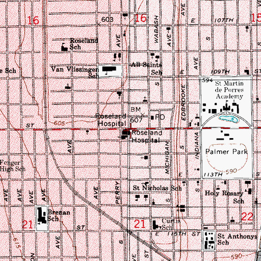 Topographic Map of Roseland Community Hospital, IL