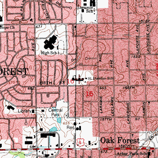 Topographic Map of Saint Damian School, IL