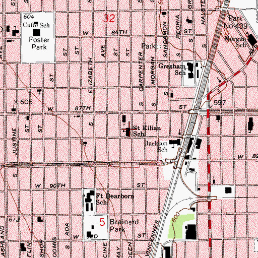 Topographic Map of Saint Kilian School, IL