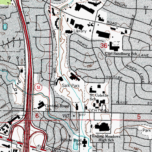 Topographic Map of Salk Elementary School (historical), IL