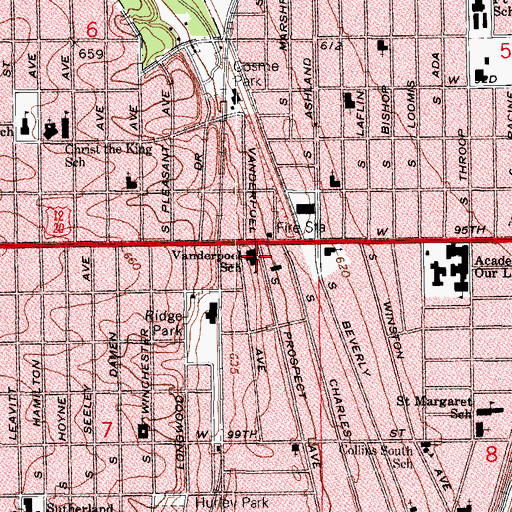 Topographic Map of Vanderpoel Magnet School, IL