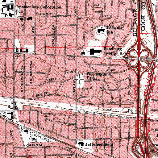 Topographic Map of Washington School (historical), IL
