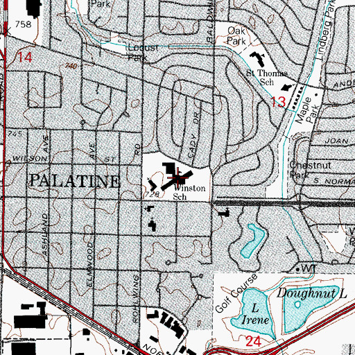 Topographic Map of Winston School, IL