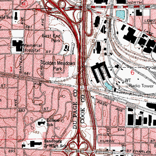 Topographic Map of Golden Meadows Park, IL