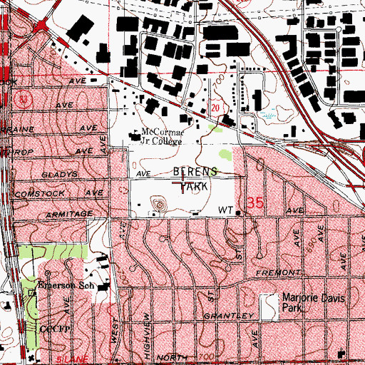 Topographic Map of Berens Park, IL