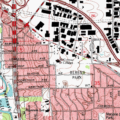 Topographic Map of McCormac Junior College, IL