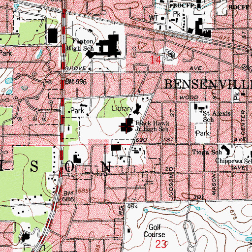 Topographic Map of Blackhawk Middle School, IL