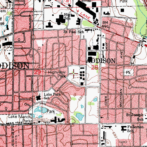 Topographic Map of Highview Park, IL