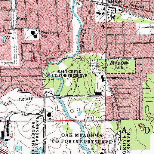 Topographic Map of Salt Creek County Forest Preserve, IL