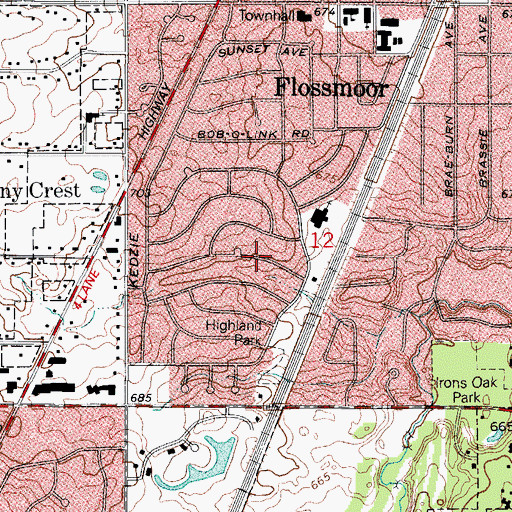 Topographic Map of Maynegaite Park, IL