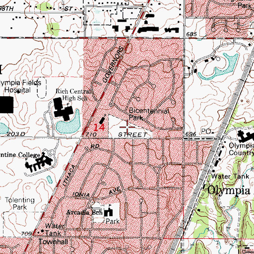 Topographic Map of Bicentennial Park, IL