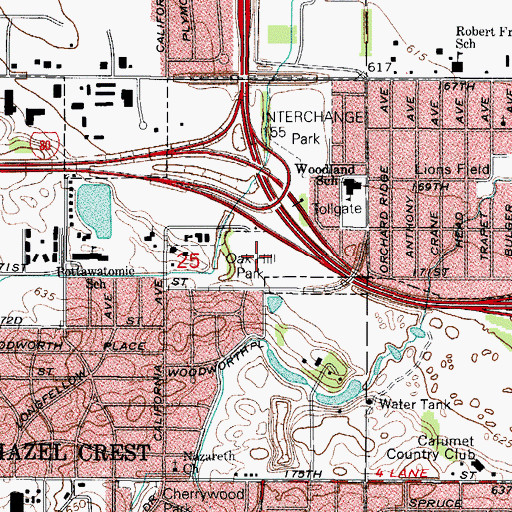 Topographic Map of Oak Hill Park, IL