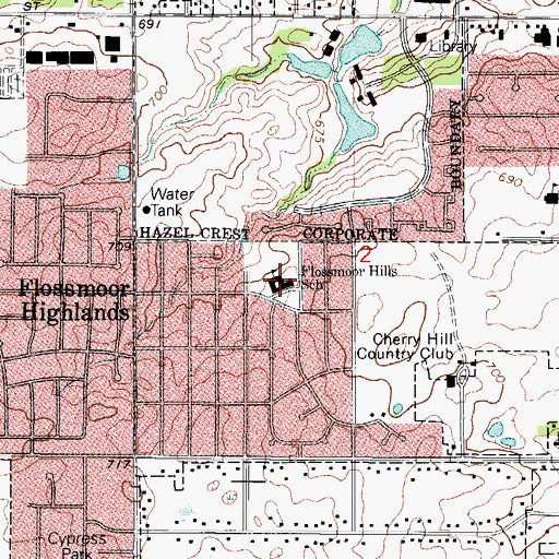 Topographic Map of Flossmoor Hills Elementary School, IL