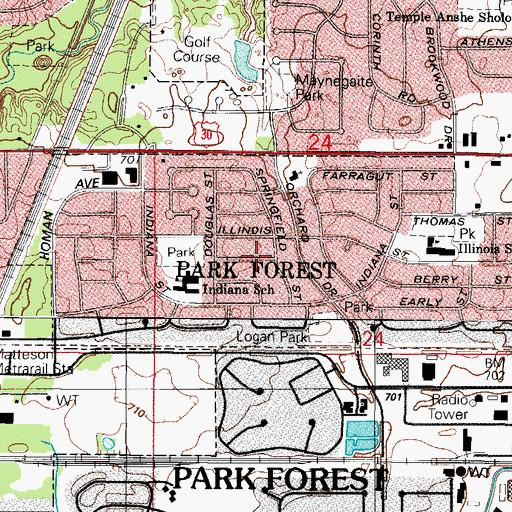 Topographic Map of Indiana Park, IL