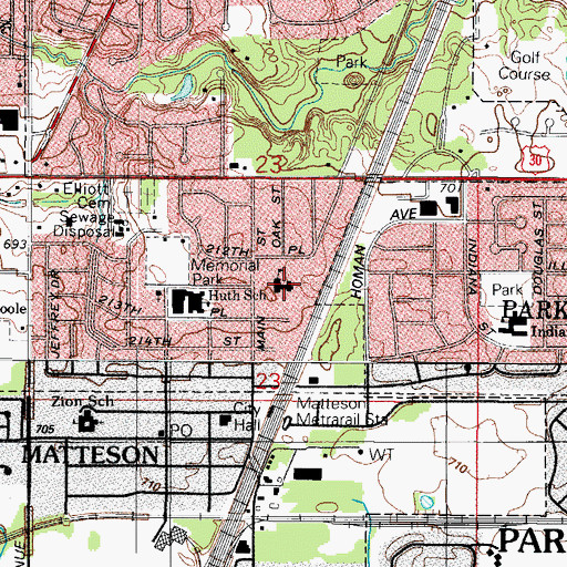 Topographic Map of Matteson Elementary School, IL