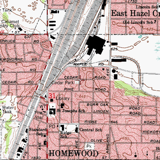 Topographic Map of Cedar Park, IL