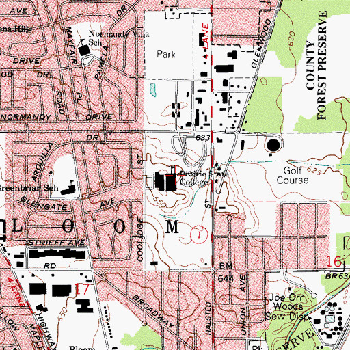 Topographic Map of Prairie State College, IL