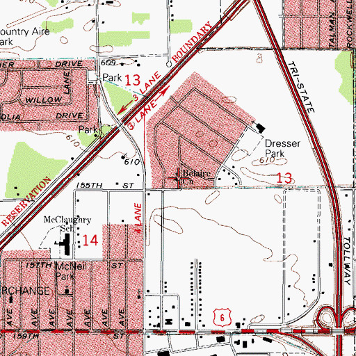 Topographic Map of Bel Aire Baptist Church, IL