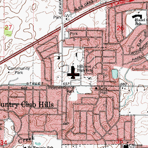 Topographic Map of Hillcrest High School, IL
