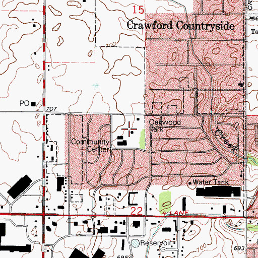 Topographic Map of Oakwood Park, IL