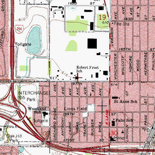 Topographic Map of Robert Frost School, IL