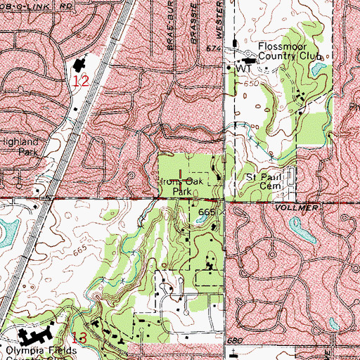 Topographic Map of Irons Oak Park, IL